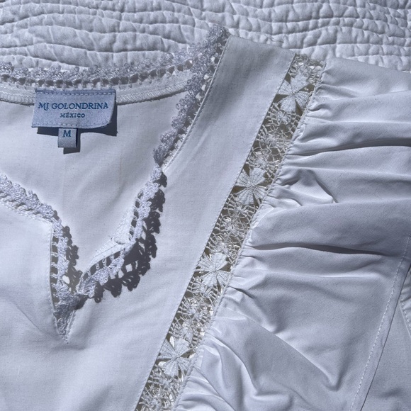 Mi Golondrina Valentina Ruffled V-Neck Sleeveless Top - White Size medium - Picture 6 of 11